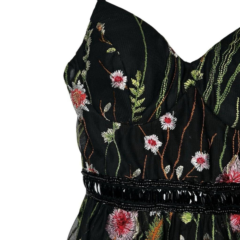 Mac Duggal Black Floral Multi EMBROIDERED BUSTIER A-Line Cocktail Dress Size 0 - Picture 8 of 16